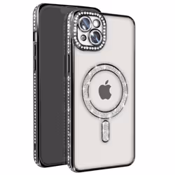 Coque - Diamant - iPhone 14 Plus - Strass Noir - Rigide - Compatible MagSafe