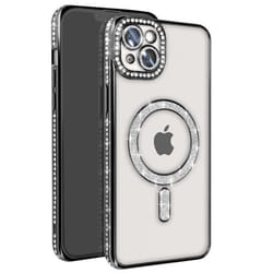 Coque - Diamant - iPhone 14 Plus - Strass Noir - Rigide - Compatible MagSafe