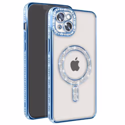 Coque - Diamant - iPhone 14 Plus - Strass Bleu - Rigide - Compatible MagSafe
