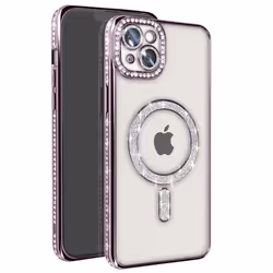 Coque - Diamant - iPhone 14 Plus - Contour Strass - Violet - Compatible MagSafe