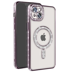 Coque - Diamant - iPhone 14 Plus - Contour Strass - Violet - Compatible MagSafe