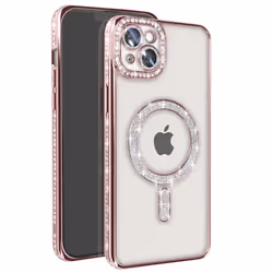 Coque - Diamant - iPhone 14 Plus - Strass Rose - MagSafe - Élégante - Rigide