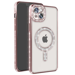 Coque - Diamant - iPhone 14 Plus - Strass Rose - MagSafe - Élégante - Rigide