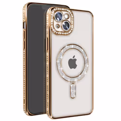 Coque - Diamant - iPhone 14 Plus - Strass Dorée - Résistante - Compatible MagSafe - Élégante
