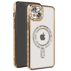 Coque - Diamant - iPhone 14 Plus - Strass Dorée - Résistante - Compatible MagSafe - Élégante
