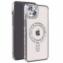 Coque - Diamant - iPhone 14 Plus - Contour Strass Argent - Compatible MagSafe - Élégante