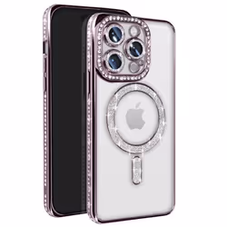 Coque - Diamant - iPhone 14 Pro - Contour Strass - Violet - Compatible MagSafe