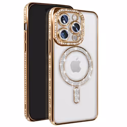 Coque - Diamant - iPhone 14 Pro - Strass Dorée - Résistante - Compatible MagSafe - Élégante