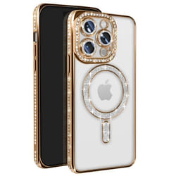 Coque - Diamant - iPhone 14 Pro - Strass Dorée - Résistante - Compatible MagSafe - Élégante