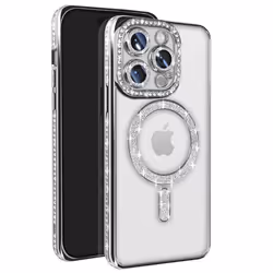 Coque - Diamant - iPhone 14 Pro - Strass Argent - Résistante - Compatible MagSafe - Élégante