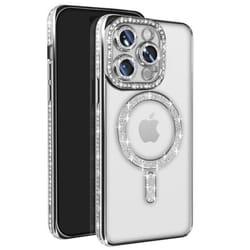 Coque - Diamant - iPhone 14 Pro - Strass Argent - Résistante - Compatible MagSafe - Élégante