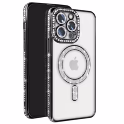 Coque - Diamant - iPhone 13 Pro - Strass Noir - Rigide - Élégante - MagSafe