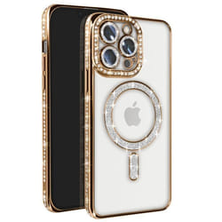 Coque - Diamant - iPhone 13 Pro - Strass Dorée - Résistante - Compatible MagSafe - Élégante