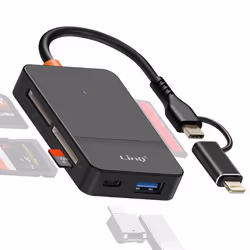 Hub USB C + Lightning Multiport Lecteur Carte OTG Polyvalent LinQ Noir