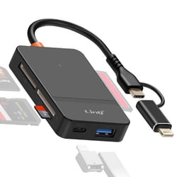 Hub USB C + Lightning Multiport Lecteur Carte OTG Polyvalent LinQ Noir
