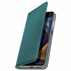 Étui pour smartphone - Motorola - Moto E15 / G05 - Cuir vegan - Support vidéo - Vert