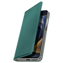Étui pour smartphone - Motorola - Moto E15 / G05 - Cuir vegan - Support vidéo - Vert