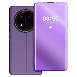 Étui pour Honor Magic 7 Lite - MARQUE - Clapet Miroir Violet - Cuir Vegan - Support Vidéo - Antichoc