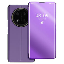 Étui pour Honor Magic 7 Lite - MARQUE - Clapet Miroir Violet - Cuir Vegan - Support Vidéo - Antichoc