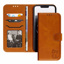 Étui pour iPhone 16e - Non spécifié - Motif Chat Heureux - Simili cuir - Marron clair - Antichoc
