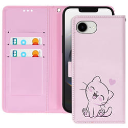 Étui pour iPhone 16e - Kawaii - Rose Poudré - Simili cuir - Dragonne amovible - Support vidéo