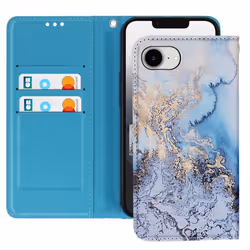 Étui pour iPhone 16e - Marbre Océan - Simili cuir - Dragonne amovible - Support vidéo - Fermeture magnétique