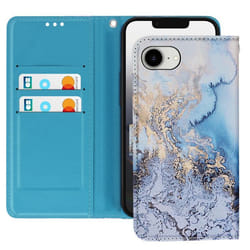Étui pour iPhone 16e - Marbre Océan - Simili cuir - Dragonne amovible - Support vidéo - Fermeture magnétique