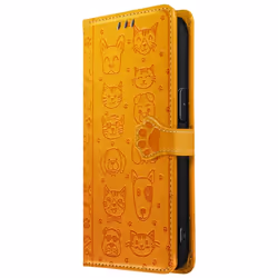 Housse pour iPhone 16e - Design Chat et Chien - Simili cuir Jaune - Fermeture magnétique - Support vidéo