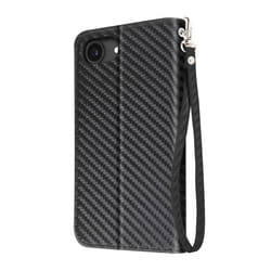 Étui Portefeuille - Carbone - iPhone 16e - Noir - Support Vidéo - Dragonne Incluse