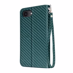 Étui Carbone - iPhone 16e - Simili cuir vert foncé - Support vidéo - Dragonne incluse