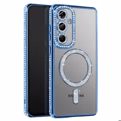 Coque - Samsung - Galaxy S25 - Strass Bleu - Résistante - Compatible MagSafe