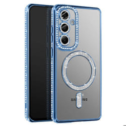 Coque - Samsung - Galaxy S25 - Strass Bleu - Résistante - Compatible MagSafe