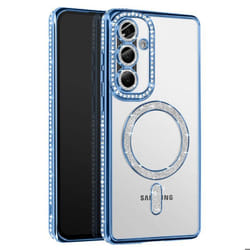 Coque - Samsung - Galaxy A56 - Diamant - Strass Bleu - Compatible MagSafe