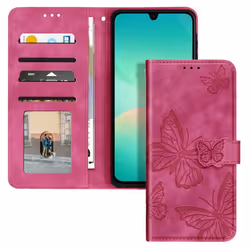 Étui Papillon pour Samsung Galaxy A26 Portefeuille et Support Vidéo Fuchsia