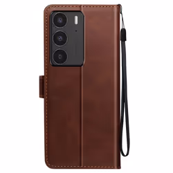 Étui pour smartphone - Realme - C75 et 14x - Marron - Simili cuir - Support vidéo