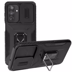 Coque Anneau - Samsung - Galaxy A26 - Noir - Antichocs - Cache caméra coulissant