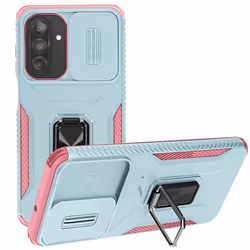 Coque Anneau - Samsung - Galaxy A26 - Bleu/Rose - Antichocs - Cache caméra coulissant