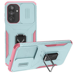 Coque Anneau - Samsung - Galaxy A26 - Bleu/Rose - Antichocs - Cache caméra coulissant