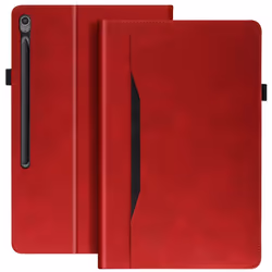 Étui pour Samsung Galaxy Tab S10 FE Plus - Rouge - Simili cuir - Support vidéo - Compartiments cartes