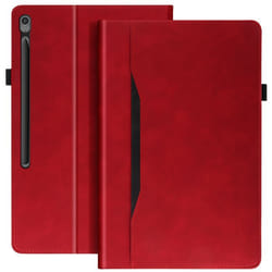 Étui pour Samsung Galaxy Tab S10 FE Plus - Rouge - Simili cuir - Support vidéo - Compartiments cartes