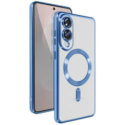 Coque MagSafe - Samsung - Galaxy S25 Edge - Silicone Gel Flexible - Contour Chromé Bleu - Protection Intégrale