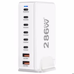 Station de Charge 286W GaN 3 avec 6x USB-C et 2x USB Prise UE Blanc