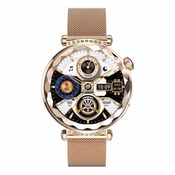 Montre Connectée Crystal avec Cadran Strass Appels et Suivi Santé Dorée