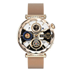 Montre Connectée Crystal avec Cadran Strass Appels et Suivi Santé Dorée