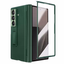 Coque Intégrale pour Samsung Galaxy Z Fold 7 avec Verre trempé et Béquille Vert
