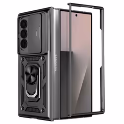 Coque pour Samsung Galaxy Z Fold 7 avec Support Bague et Cache Caméra Noir