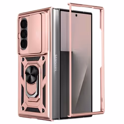 Coque pour Samsung Galaxy Z Fold 7 avec Support Bague et Cache Caméra Rose