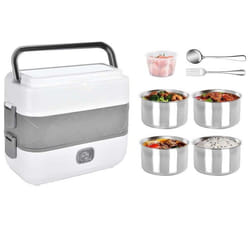 Chauffe-repas électrique - AVIZAR - 2 L double-couche - 4 bols inox 304 - 200 W - Couvercle anti-fuite