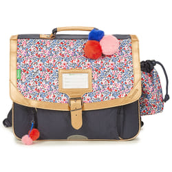 Cartable - TANNS - Antonia - 38 cm - 2 compartiments - Motif fleuri avec pompons