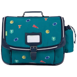 Cartable - TANNS - Dan - Vert - 38 x 31 x 15 cm - Matière recyclée - Poche gourde amovible